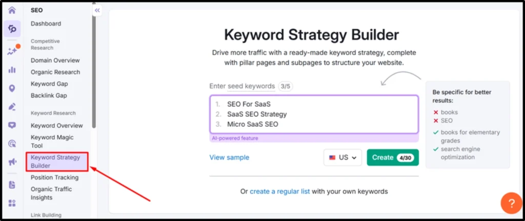Keyword And Topical Map with semrush.