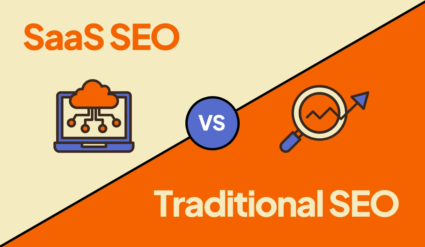 SaaS SEO vs traditional SEO comparison showing traffic and revenue growth.