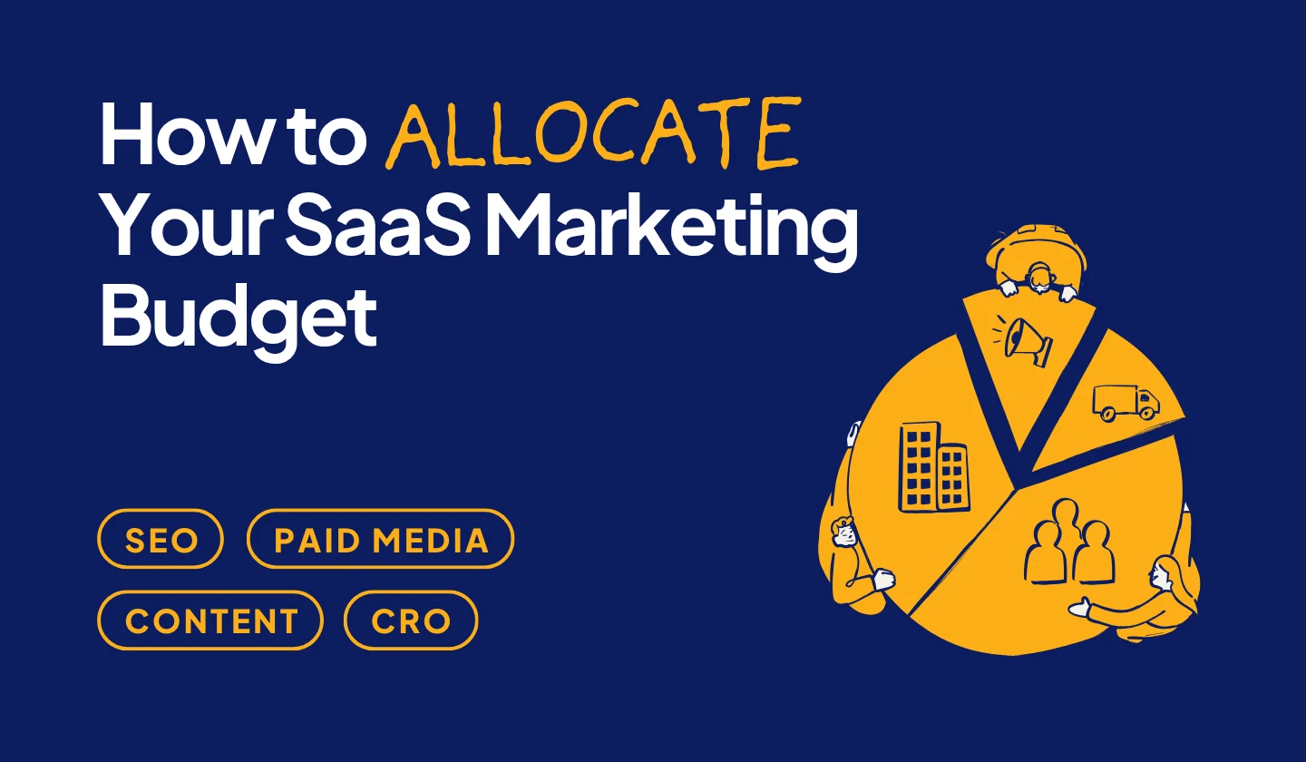 Diagram showing SaaS marketing budget allocation across SEO, paid media, content, and CRO to drive pipeline, growth, and ROI.